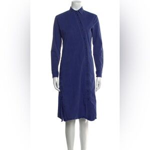 Tomas Maier Blue Asymmetrical Button Midi-Length Shirt Dress Lagenlook - Sz 10